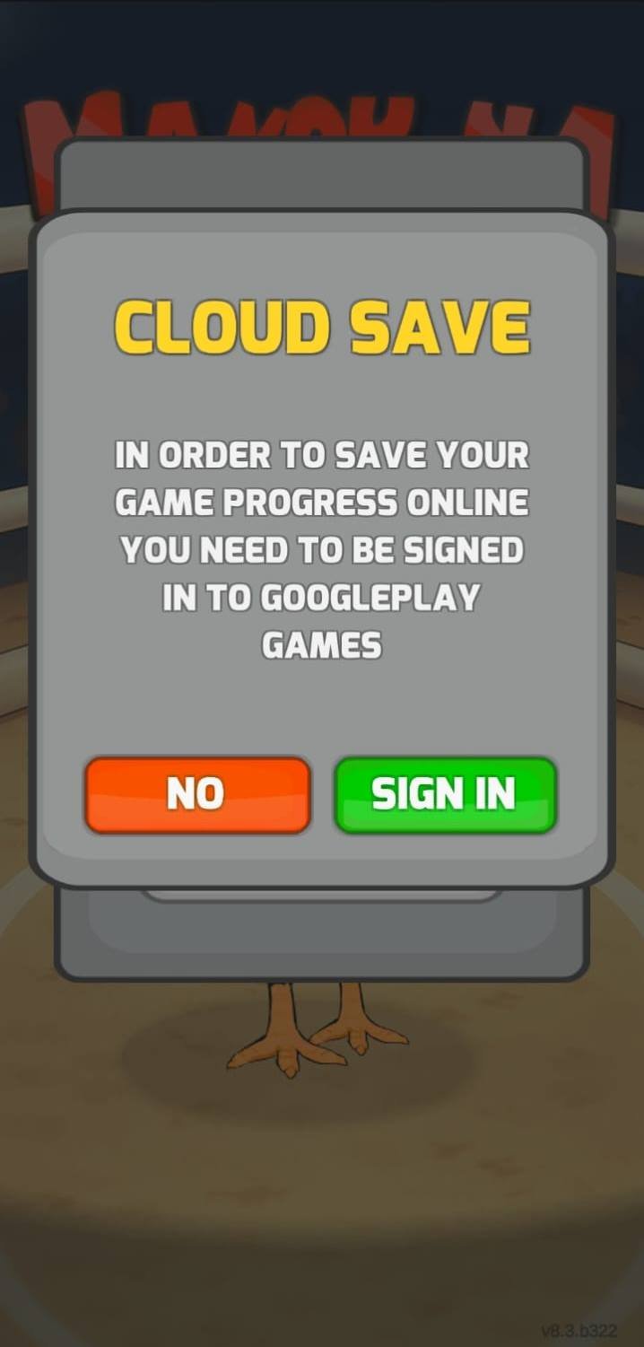 Manok Na Pula Cloud Save dialog asking for Google Play Games sign-in